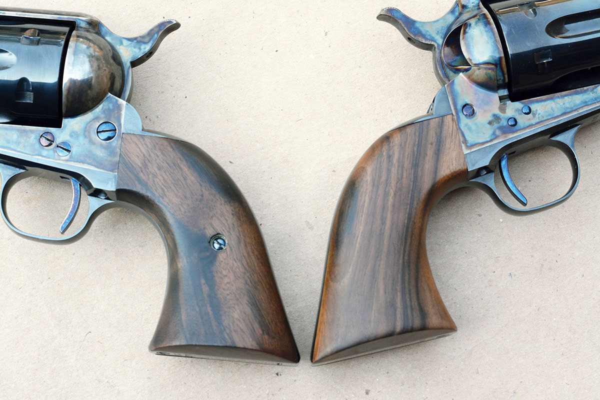 The test gun features two-piece walnut stocks (left); however, one-piece walnut stocks are optional (right).